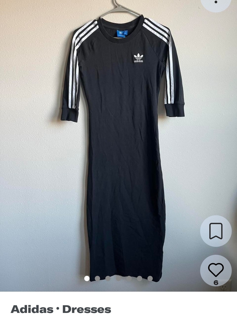 adidas Black Midi Dress with White Three-Stripes